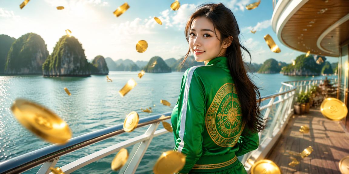 Bãi biển Hạ Long với bầu không khí thư giãn và biểu tượng hoàn tiền cashback hấp dẫn