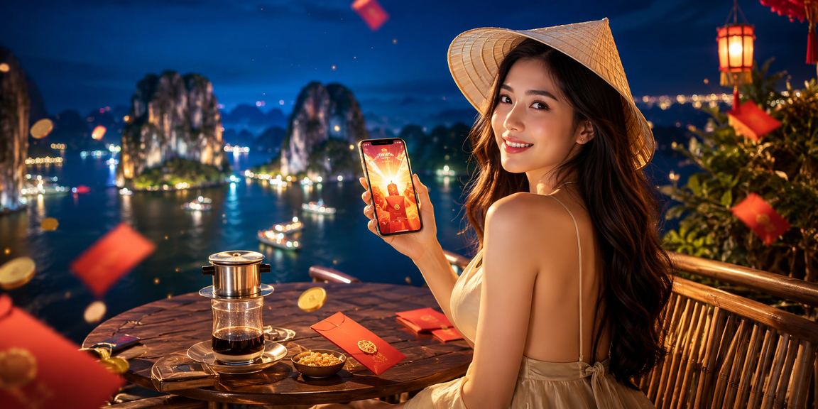 Cảnh Hạ Long Bay với phong bì đỏ may mắn và không khí cá cược trực tuyến tại Việt Nam