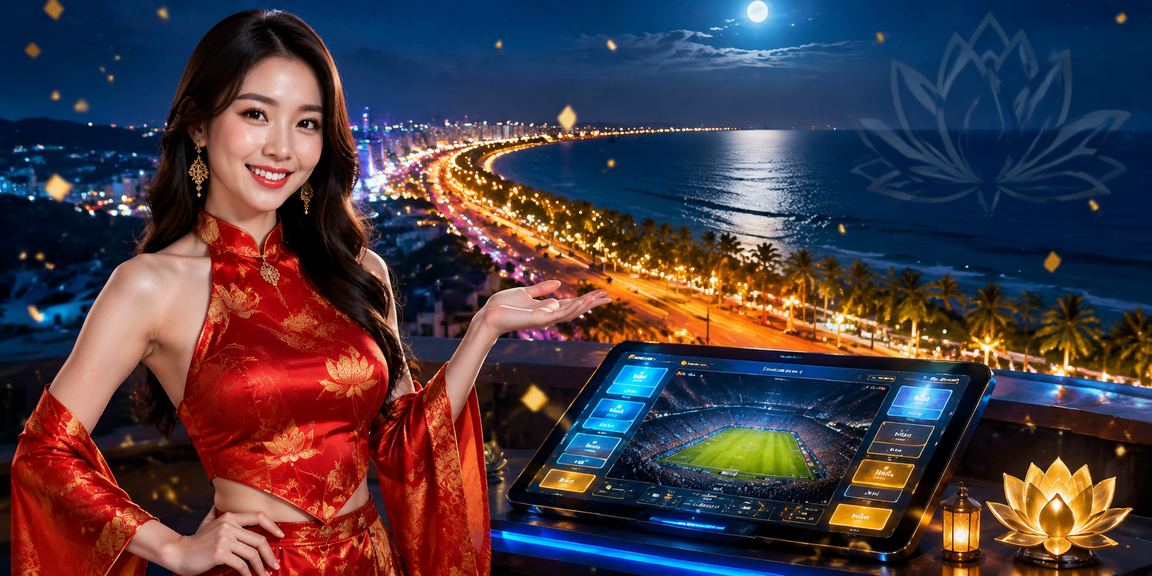 Người chơi ngồi trên bãi biển Mũi Né theo dõi kèo esports và kiểm tra khuyến mãi trên laptop