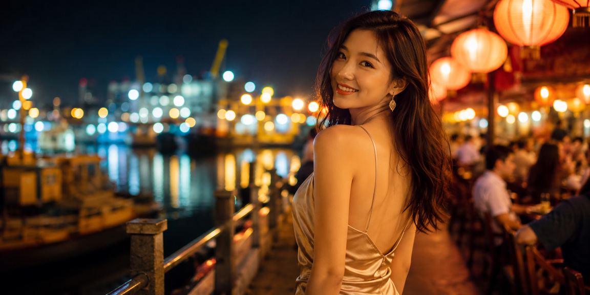 Cảnh chợ đêm Vũng Tàu với người dùng kiểm tra hoàn tiền cược trên điện thoại